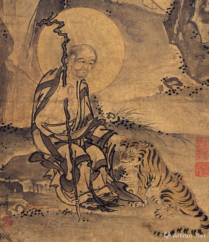 十五世纪明代佛画戴进绘本幅113.9 x 36.7cm 全幅61.3cm 局部