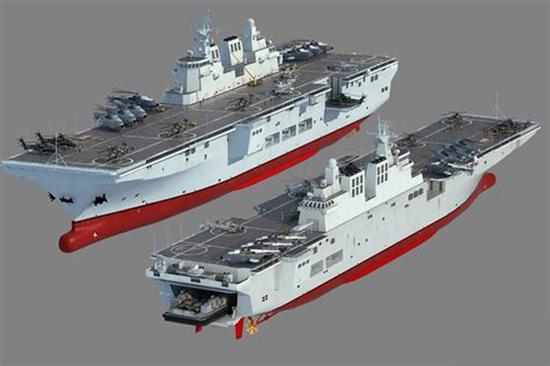 资料图片：专业军迷制作的中国075型两栖攻击舰想象图。（图片来源于网络）