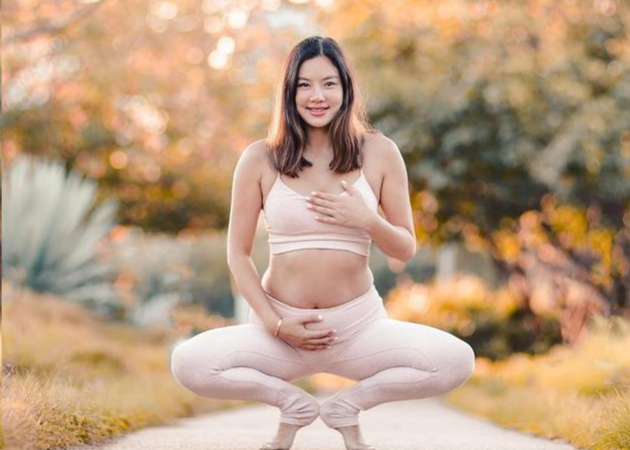乐基儿挺5个月孕肚做瑜伽 高难度倒立吓坏网友