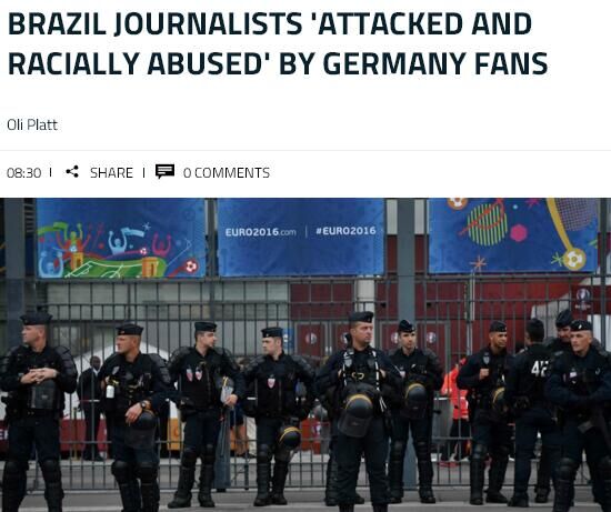 欧洲杯混战什么仇什么怨？巴西记者遭德国球迷掌掴