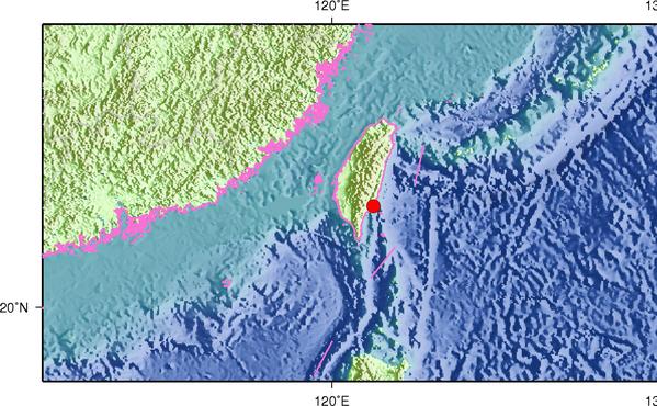 台湾台东县海域发生5.1级地震 震源深度5千米