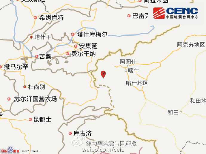 新疆克孜勒苏州阿克陶县发生3.3级地震
