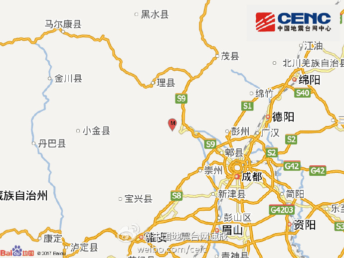 四川阿坝州汶川县发生4级地震