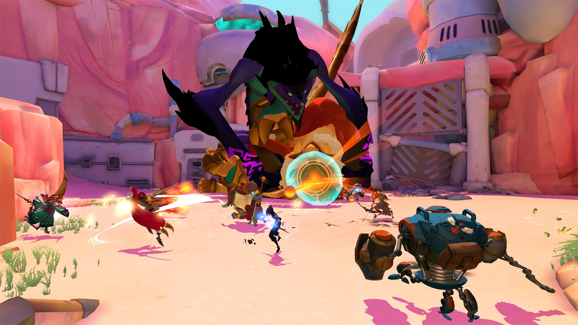 由开发商Motiga Inc.制作的英雄射击游戏《巨兽战争(Gigantic)》已经正式上架了Steam商店,游戏免费开玩。 《巨兽战争》是一款多人在线快节奏的战略性英雄射击游戏,也是融合了射击和MOBA元素。玩法上与《守望先锋》有些类似,但是还是有着很明显的不同。 游戏更侧重MOBA元素,玩家之间围绕着巨兽展开战斗,需要击杀敌方巨兽,同时保护己方巨兽。游戏节奏爽快,各英雄特性鲜明,拥有迥异的技能。玩家之间需要运用合理的策略,来向胜利前进。 游戏画风十分可爱,英雄角色中许多都是可爱的动物形象。 游戏免费,