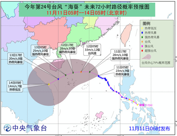台风蓝色预警：广东海南台湾等沿海将有10级阵风