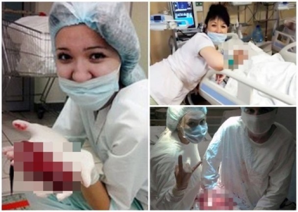 俄医护行业盛行恐怖自拍 手术过程中举病人内脏微笑
