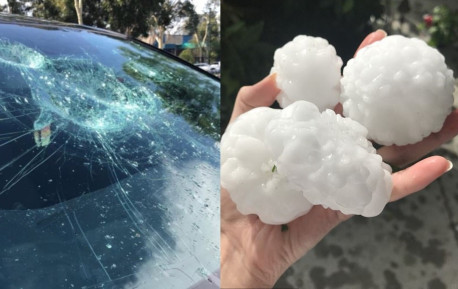 悉尼遭“拳头大”冰雹袭击 众多汽车被“毁容”