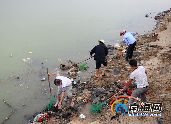 　　澄迈县组织人员清理南渡江金江段的垃圾。通讯员 王家专摄