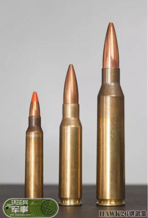 5.56mm nato,7.62mm nato.338英寸拉普阿马格南三种子弹外形对比
