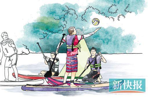 ●嘉乐还独创了“魁地奇团体赛”,名字取自小说《哈利&middot;波特》,就是在桨板上打排球,4:4队列,带球不能超过5秒。