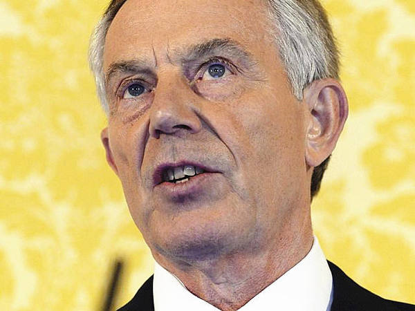 英国前首相布莱尔在伦敦发表讲话。（图片来源：新华/路透）