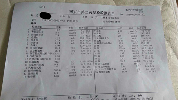 涵涵在南京二院血液检查后的部分指标依然与正常值不符.