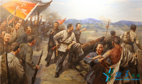 1927年11月14日，黄麻起义爆发，图为鄂东军保卫黄安油画