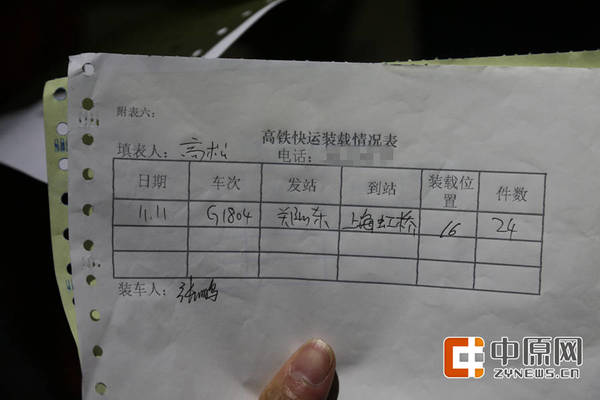 发往上海的货物装运清单