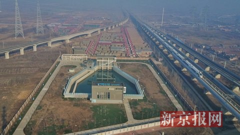 航拍南水北调中线工程天津段子牙河分流井。