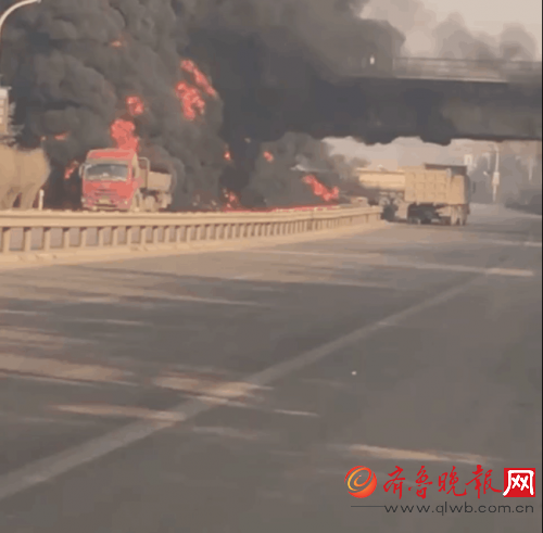 枣庄市中区东外环一罐车起火,车内有近30吨苯