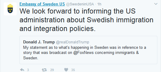 瑞典驻美国大使馆推特截图