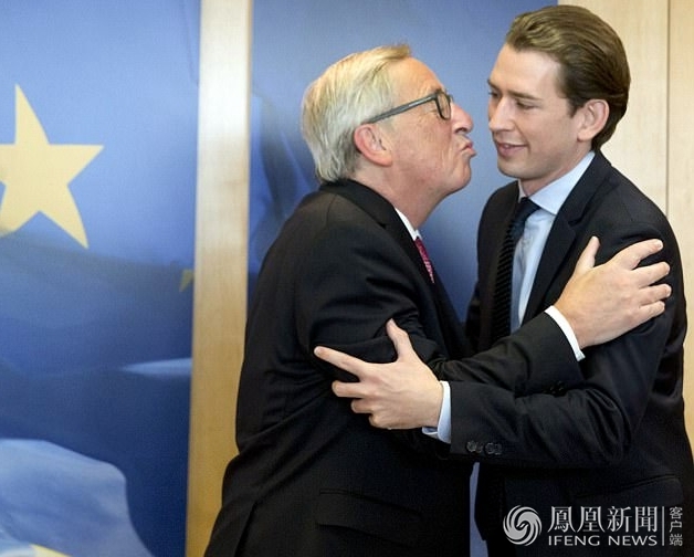 辣眼睛！准奥地利总理库尔茨遭欧盟主席容克“索吻”（图） - 2