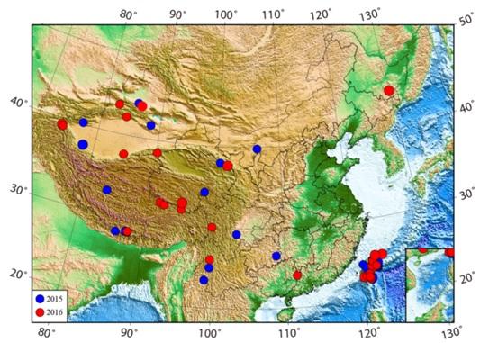 2016年国内5级地震分布情况：台湾、新疆地震活动强烈