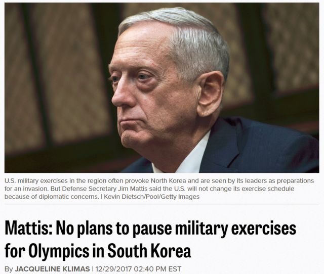 文在寅提议为冬奥会推迟美韩军演 美国却很冷漠