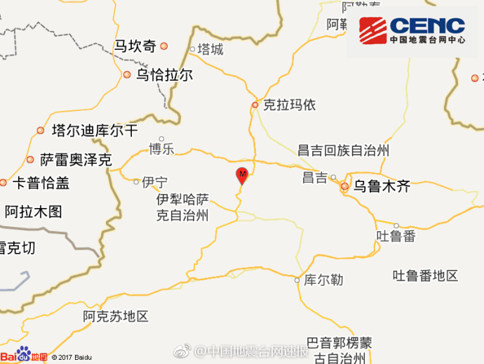 新疆塔城地区乌苏市发生3级地震
