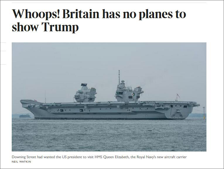 担心被嘲笑 英国取消安排特朗普参观航母