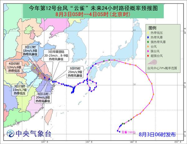 台风蓝色预警：“云雀”将登陆上海南汇到浙江嘉兴一带