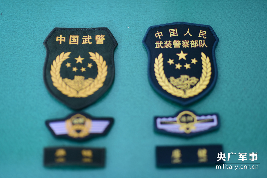 图为武警臂章,胸标,姓名牌;左为老式,右为新式.