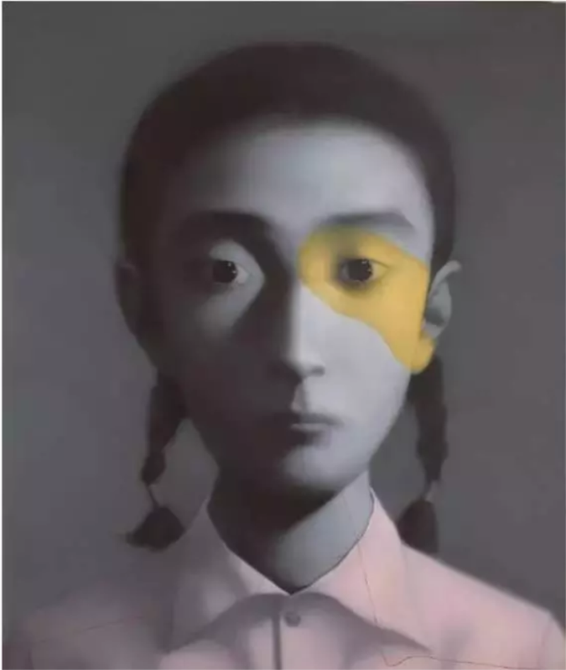 张晓刚，《穿粉红色衬衣的女孩》，布面油画，200x160cm，2006年