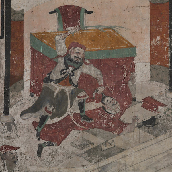 关帝庙壁画《张飞鞭打督邮》（局部），清代（18世纪），2010年内蒙古自治区水门塔伏龙寺，内蒙古博物院藏