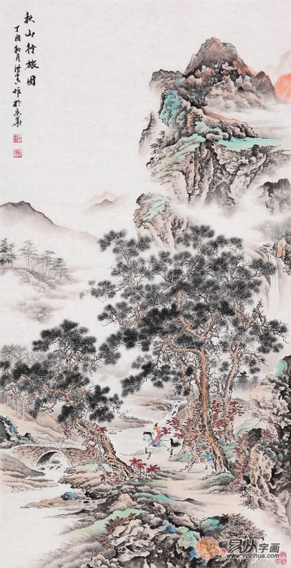 刘海青四尺竖幅新品国画《秋山行旅图》【作品来源:易从网】