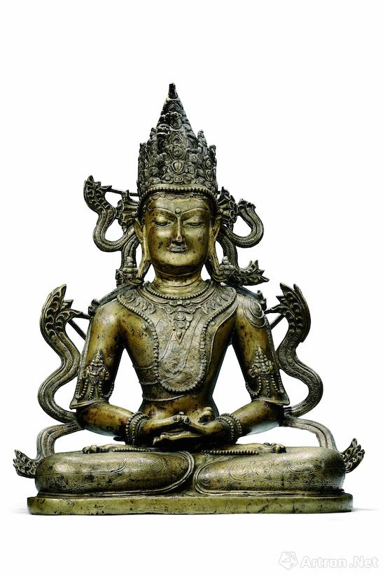 无量寿佛 印度 帕拉风格 11世纪 高59厘米 合金铜 嵌红铜