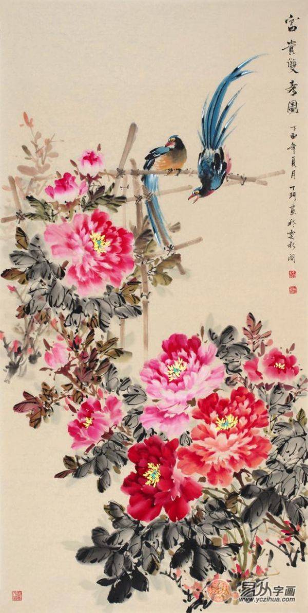 牡丹画家丁珂作品欣赏人比花儿美